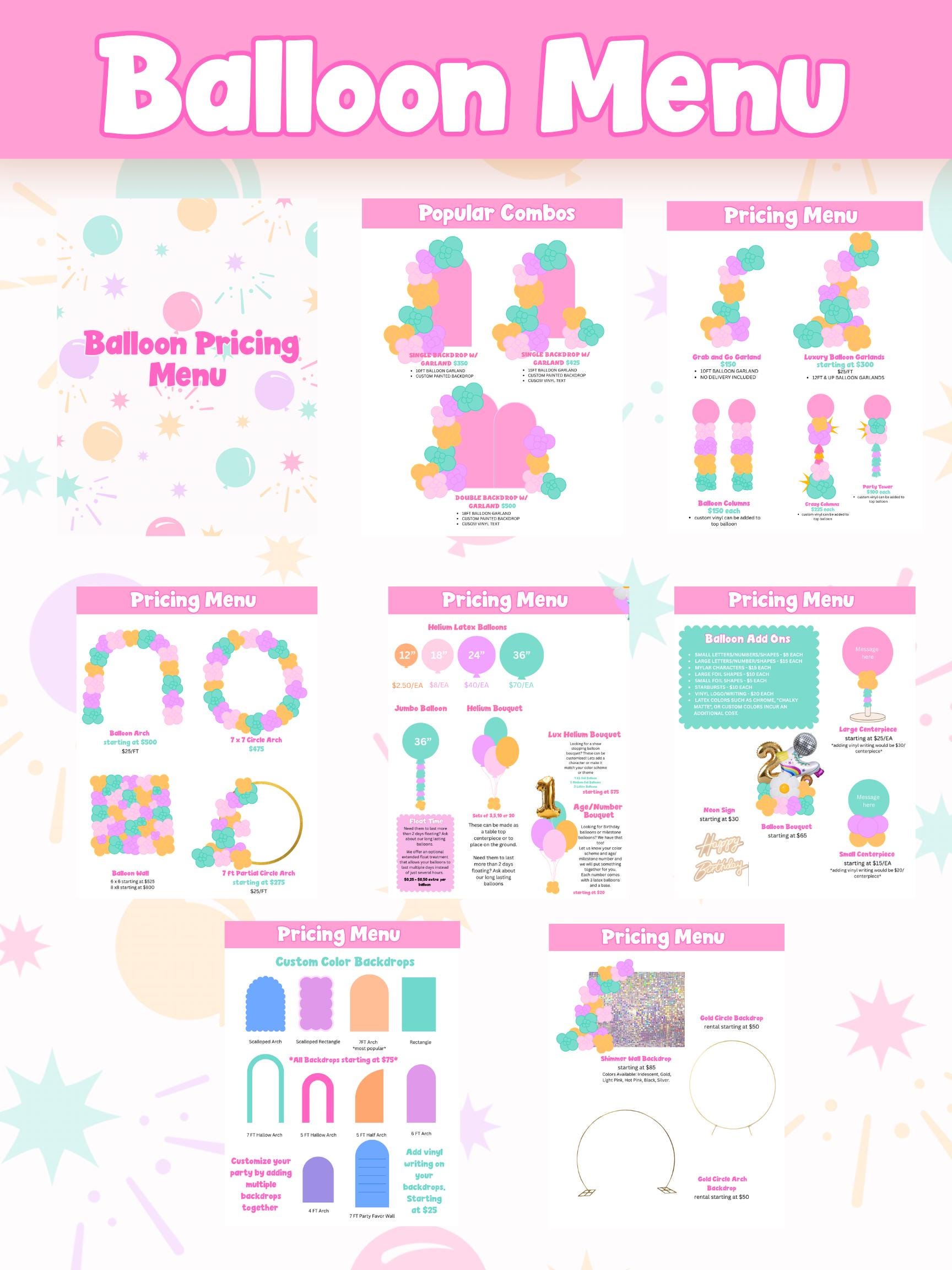 Editable Custom Balloon Menu Template | Canva Template | Balloon ...