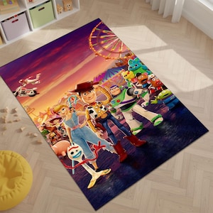 Toy Story Rug, Woody Buzz Lightyear Area Rug, Disney Pixar Kids Carpet, Carnival Adventure Bedroom Decor, Toy Story Gift
