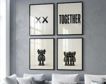 Väggkonstset Tillsammans | Svarta krämfärgade figurer, djärvt typografiskt rutnät (digital nedladdning)