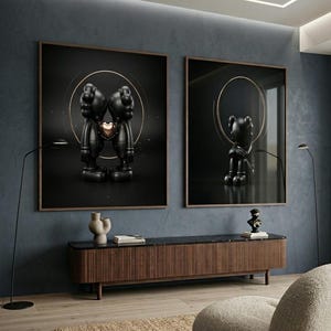 KAWS Inspired Love Art Print Set | Black Gold Figures, Heart Wall Art (Digital Download) image 4