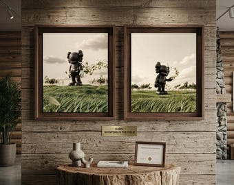 Väggkonstset med Whispers in the Field | Filmtryck med mörk bronsfigur (digital nedladdning)