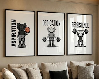 Konstset för gymmotivation | Aspiration, Dedikation, Uthållighet Posters (digital nedladdning)