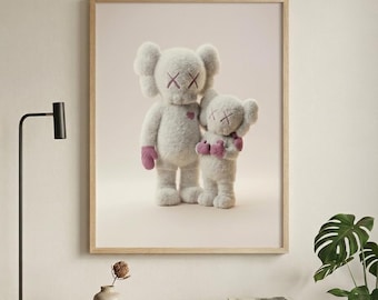 KAWS Fluffy Duo konsttryck | Minimalistisk familjeposter (digital nedladdning)