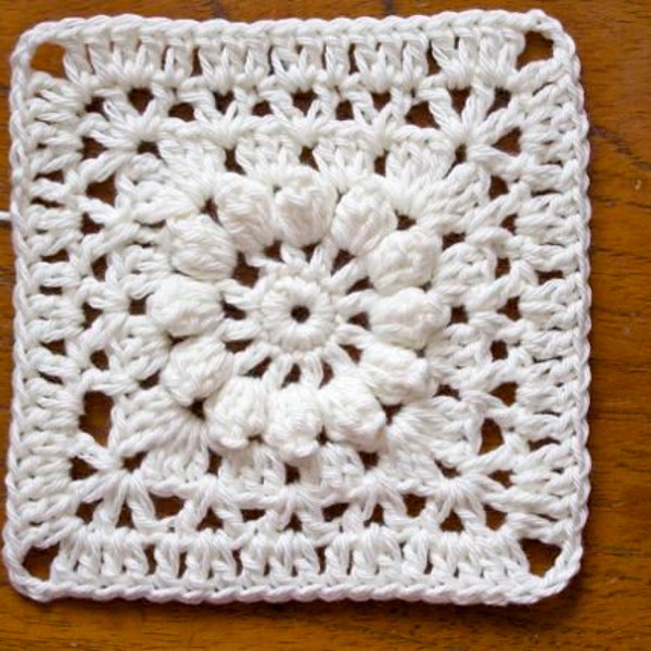 PDF Crochet Pattern - Popcorn and Lace Square - US and UK terms - crochet square, crochet block