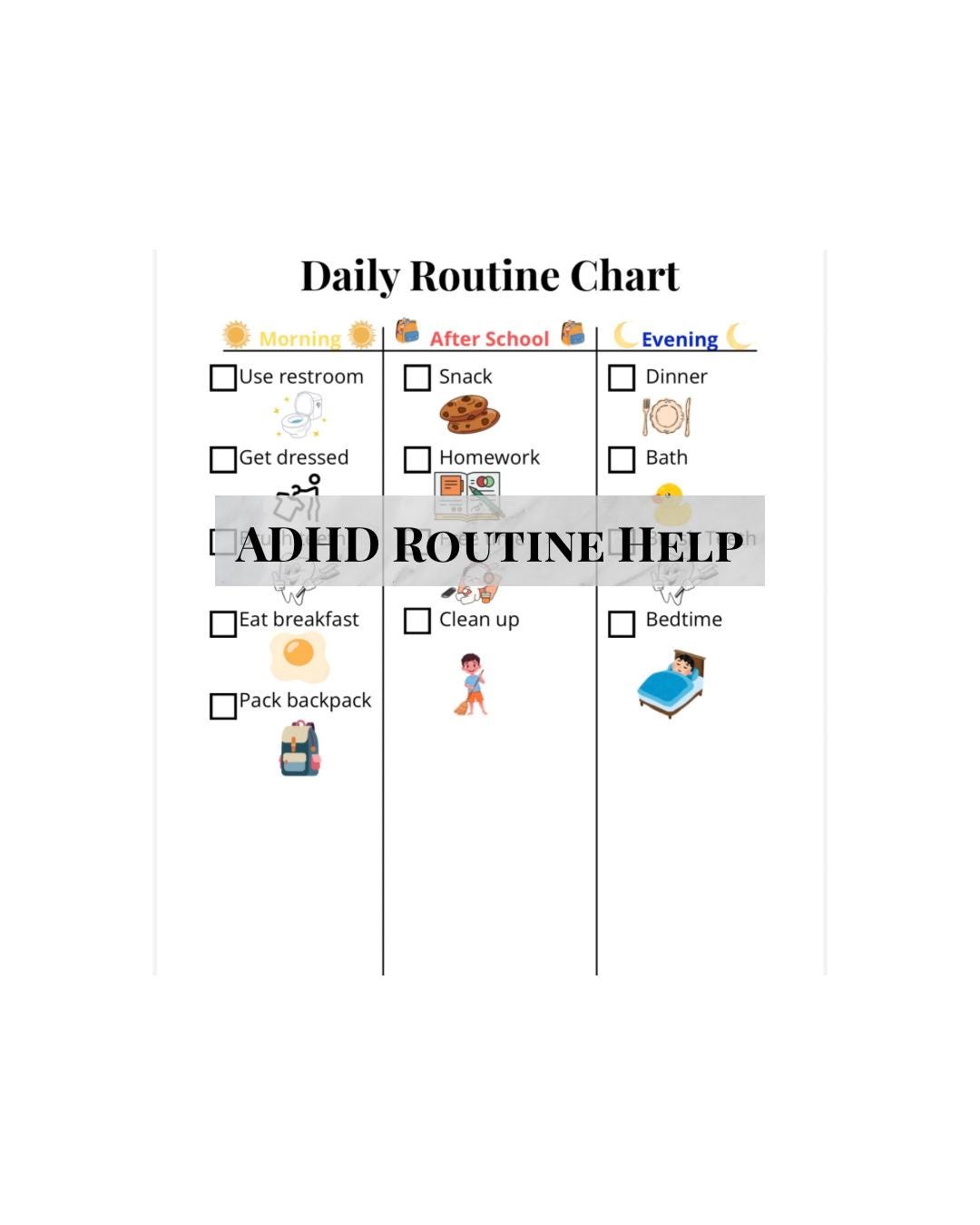 ADHD Routine Chart Printable | Kids Daily Routine | Morning Evening ...