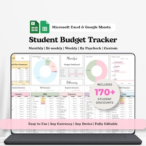 College Budget Spreadsheet | Student Finance Tracker Google Sheets & Excel | Budget Planner, Expense Tracker, Debt and Savings