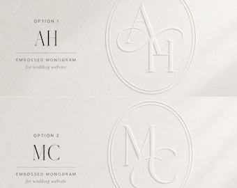 Logotipo de monograma de boda personalizado, iniciales en relieve, diseño minimalista de lujo (producto digital)