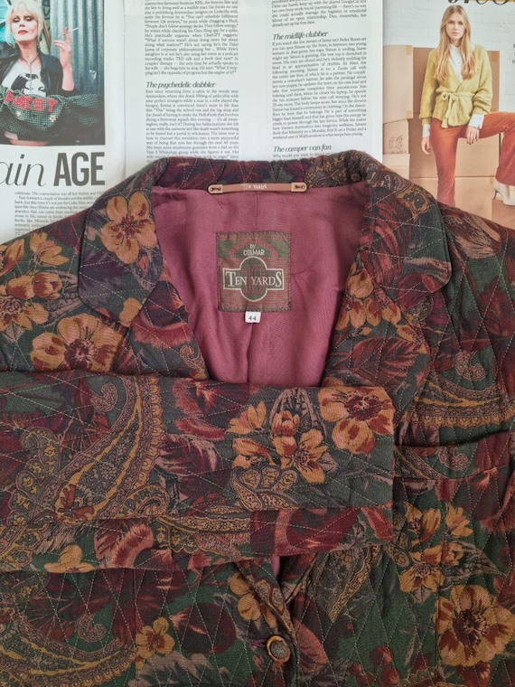 Vintage Floral Paisley Blazer | Size 44 | Colmar 10 Yards Quilted | Brown Gold Autumnal Print