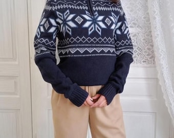 Sweater L | Paul Kehl | Snowflake Pattern | Navy Blue