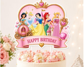 Princess Birthday Cake Topper Printable PDF | Disney Princess Party Decor | Instant Download | DIY Cake Decoration | Digital File