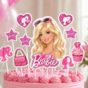 Pink Doll Birthday Cake Topper – Fashion Doll Party Decorations (Digital Download)