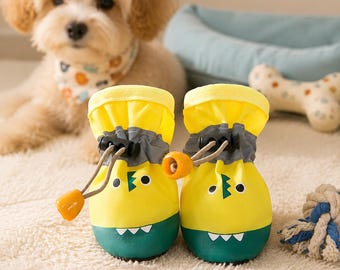 Zapatos para mascotas con un bonito diseño de cocodrilo, ideales para perros pequeños, con suela suave antideslizante y cordón ajustable para todas las estaciones.