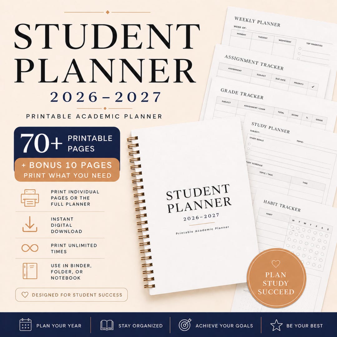 Student Planner 2026-2027 Printable Academic | Assignment Tracker Study ...