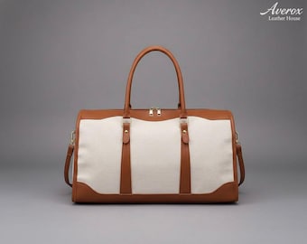 Torba podróżna unisex z płótna, skórzana, luksusowa torba podróżna, beżowo-brązowa torba podróżna dla mężczyzn i kobiet