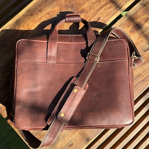 Leather Laptop Briefcase for Men, Full Grain Executive Messenger Bag, Handmade Brown Office Bag, Business Leather Satchel
