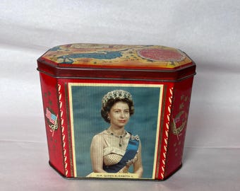 Herdenkingskoektrommel | Vintage souvenirblikje | 1953 kroning koningin Elizabeth