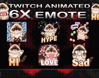 Ragdoll Cat Animated Twitch Emotes Pack | Love, Hi, Hype, Raid (Digital Download)