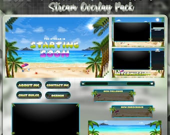 Tropical Beach Animated Stream Overlay Pack | Summer OBS Twitch Package (Digital Download)