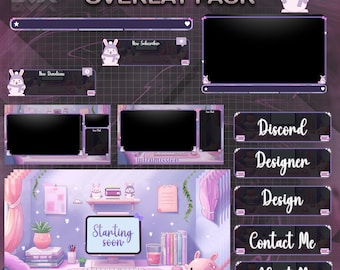 Kawaii Bunny Twitch Overlay Pack | Pastel Stream Package, Anime VTuber Graphics (Digital Download)