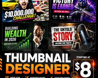 Custom YouTube Thumbnail Design | Professional High CTR Gaming Business Vlog Podcast Thumbnails