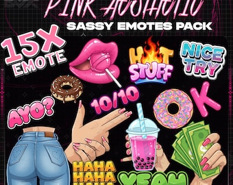 Pink Sassy Emotes Pack | 15x Gamer, VTuber Stream Graphics (Digital Download)
