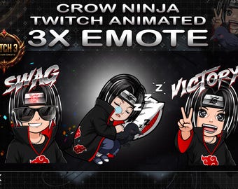 Anime Crow Ninja Animated Emotes | Swag Shades, Sleep & Victory Reactions | Twitch Emote Pack