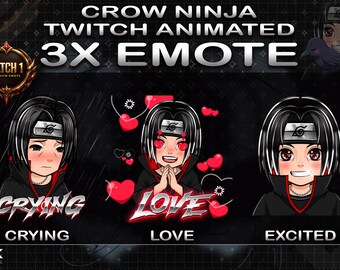 Red Eye Shinobi 3x Animated Emotes | Crow Ninja Twitch Reactions | Love, Crying & Excited Pack