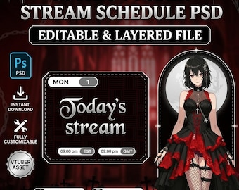 Gothic VTuber Stream Schedule PSD | Anime Vampire Customizable Template (Digital Download)