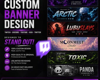 Custom Twitch Banner | Twitch banner | Discord Banner | Header | Youtube Banner | Custom Chibi Cute Banner | Kick Banner | Twitter Banner