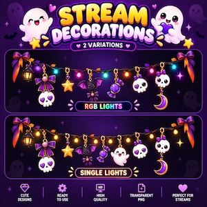 Animerade Halloween-streamdekorationer – RGB- och varma ljusberlocker (digital nedladdning)