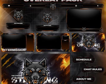 Animated Fire Wolf Twitch Overlay Pack | Dark Gaming Stream Screens (Digital Download)