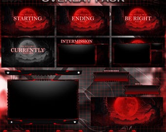 Blood Moon Animated Stream Overlay Package | Gothic Twitch Overlay Screens Alerts Panels & Social Media Pack