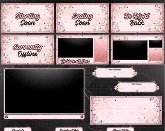 Pink Floral Twitch Overlay Package | Feminine Stream Graphics (Digital Download)