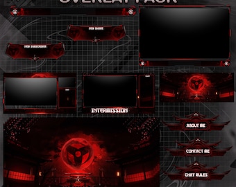 Dark Anime Samurai Stream Overlay Pack | Animated Japanese Gaming Screens (Digital Download)