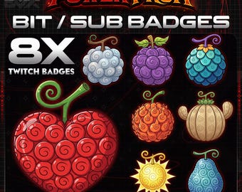 Monkey D Luffi Devil Fruit Twitch Badges | 8x Fantasy Stream Icons (Digital Download)
