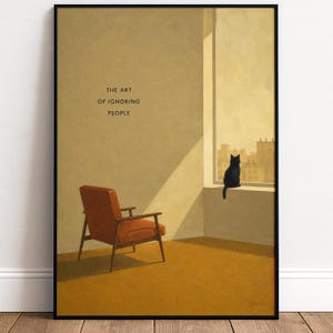 Minimalistiskt tryck med svart katt | Väggkonst med mitten av århundradet, introvert dekor