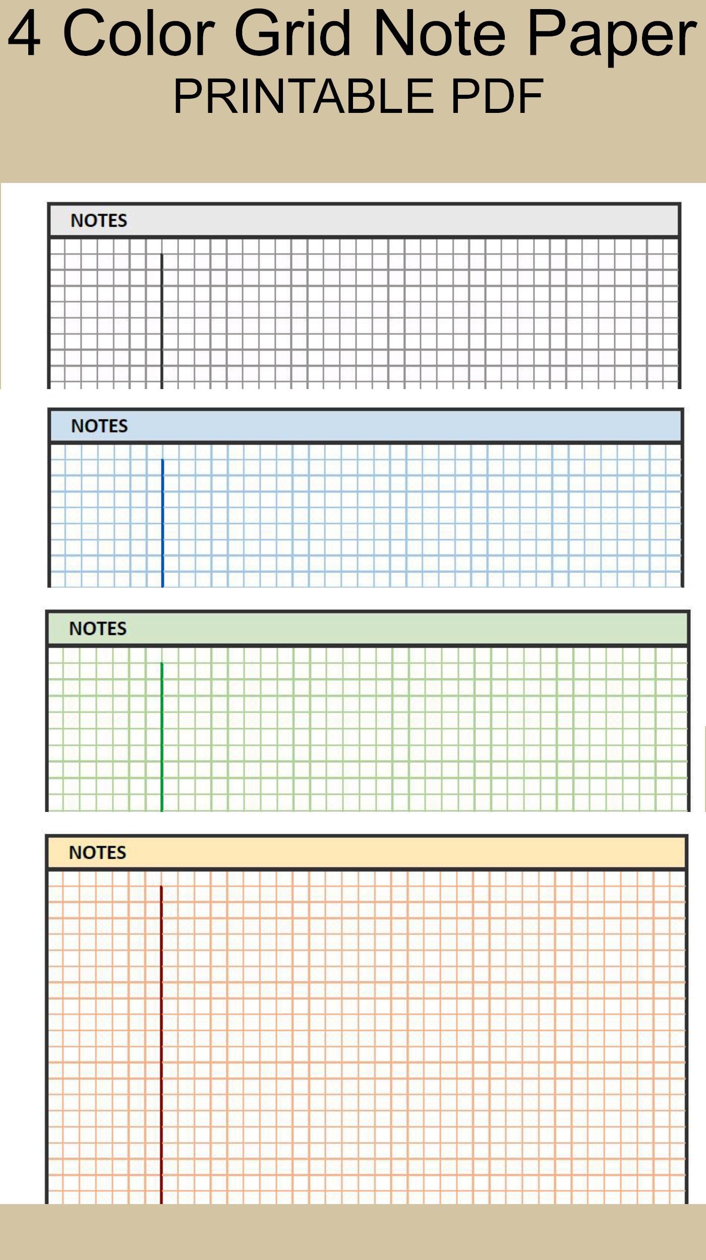 Printable Grid Note Paper – A4, A3 & US Letter Sizes | 4 Color Options ...