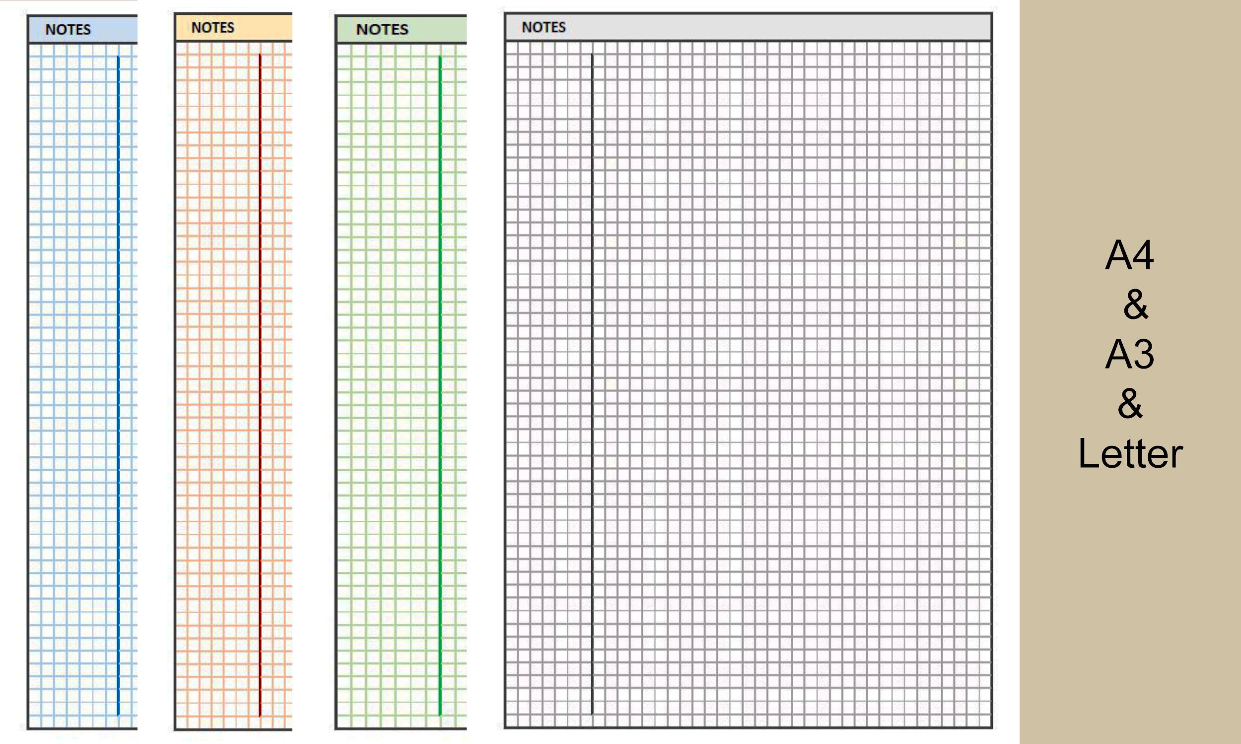 Printable Grid Note Paper – A4, A3 & US Letter Sizes | 4 Color Options ...