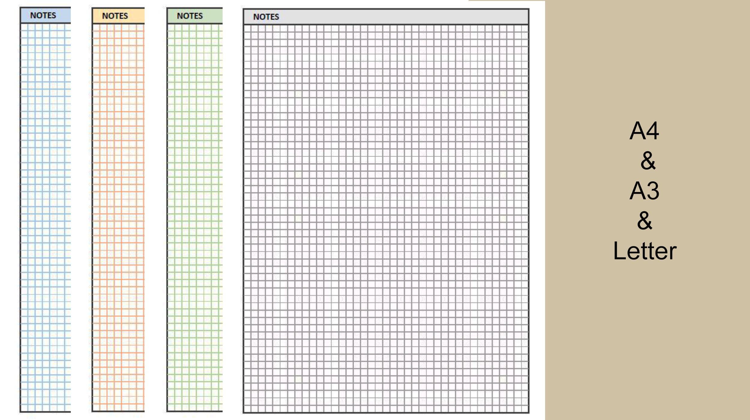 Printable Grid Note Paper – A4, A3 & US Letter Sizes | 4 Color Options ...