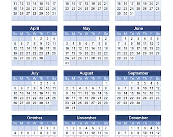 Calendario anual clásico 2026 imprimible en formato A4 / Planificador mural minimalista / 6 opciones de color / Descarga instantánea en PDF