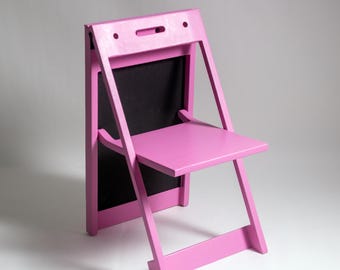 PicChair® - (Pink) - Solid Oak Folding Chair, Picture Frame & Coatrack all-in-one