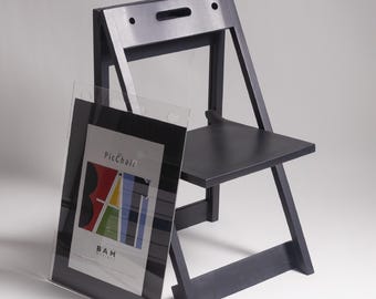 PicChair® - (Black ) - Solid Oak Folding Chair, Picture Frame & Coatrack all-in-one
