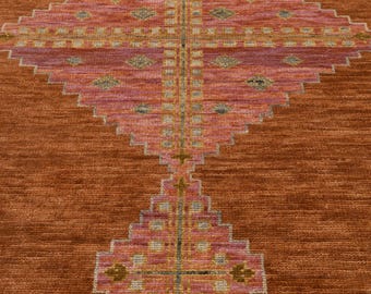 Coral Rust Pink Modern 8x10, 9x12, 10x14, 12x18, Persian Style Soft Wool Hand Knotted Oushak Rug l Free Shipping l G-9013 Made To Order