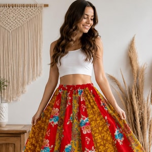 Indian Cotton Hand Block  Patch Work Skirt