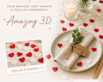 Cœurs Confettis 3D Mariage | Cadeaux Invités Mariage | Décoration Table Mariage | Baby Shower | CODE PROMO -25%