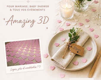 Cœurs Confettis 3D Mariage | Cadeaux Invités Mariage | Décoration Table Mariage | Baby Shower | CODE PROMO -25%