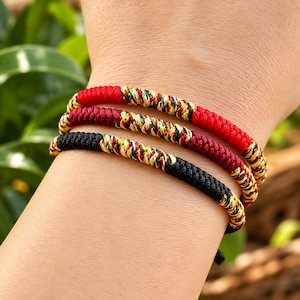 Handmade Tibetan Lucky String Bracelet, Red Black Protection Good Karma, Adjustable Woven Cord