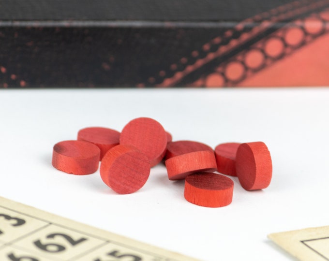 13mm Red Wood Vintage Bingo Markers | 13mm x 5mm Wood Discs | Packs of 10
