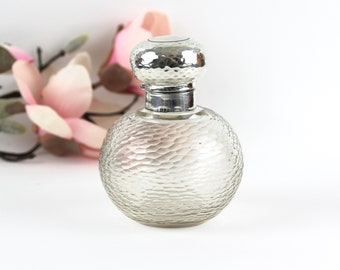 Antique Silver-Topped Scent Bottle | Hammered Silver and Cut Glass Perfume Bottle from early 1900s London