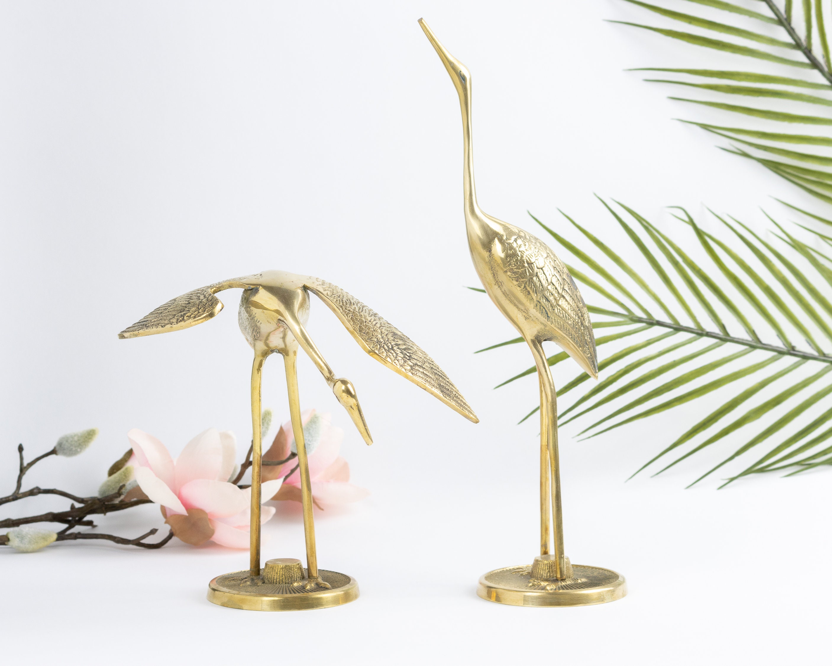 80102 SPI Home Crane Song Pair Antique Brass Sculpture Statue Heron Birds 
